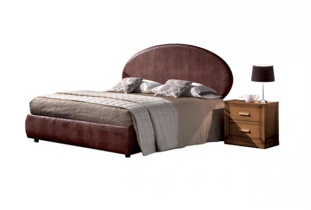 Bed frame with oval headboard and rounded sides   