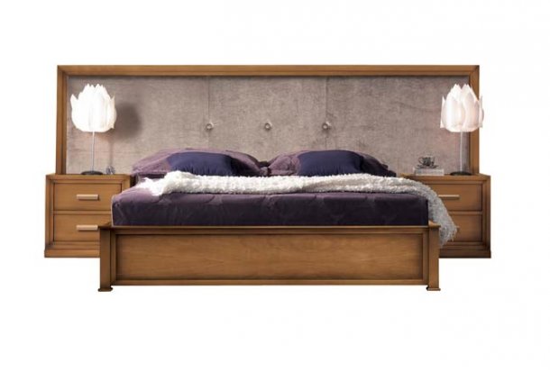 Bed frame with bed tables of 2 drawers and headboard 